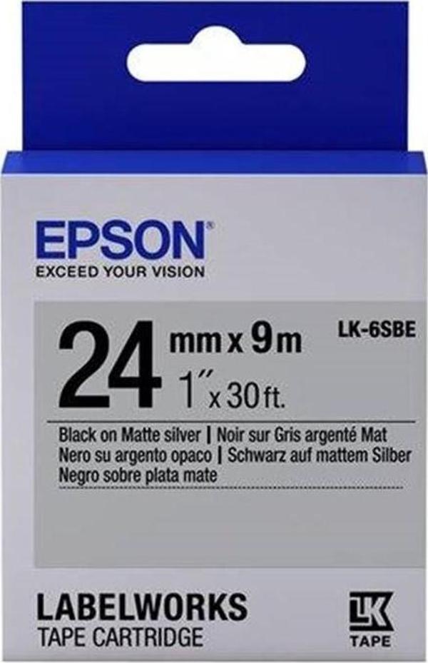 Epson Lk-6Sbe Mat Siyah Üzeri Mat Gümüş 24Mm 9Metre Etiket - Image 1