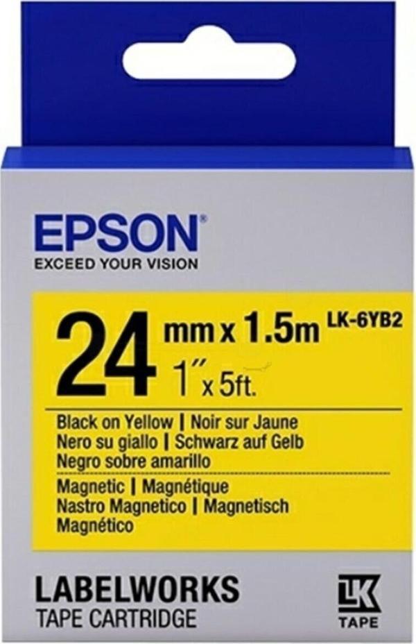 Epson Lk-6Yb2 Mıknatıslı Siyah Üzeri Sarı 24Mm 1,5 Metre Etiket - Image 1