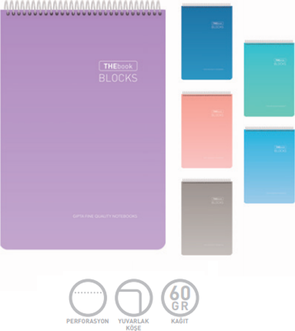 Gıpta Bloknot Not Defteri Thebook Blocks Spiralli Sert Kapak 17X24Cm 100 Yaprak Kareli 3-5525 (Karışık Renk 1 Adet) - Image 1