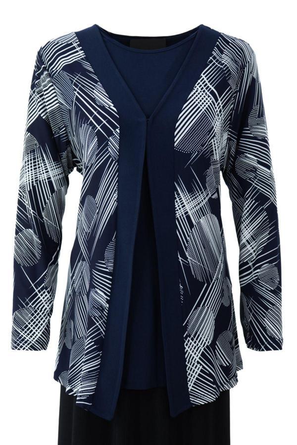 Oppland Kadın Anne 2'Li Takım Likralı Sandy Kumaş Şık Ve Modern Baskılı Yuvarlak Yakalı Rahat Kesim Lacivert 52 - Image 1