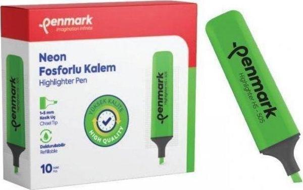 Penmark Neon Fosforlu Kalem (İşaret Kalemi) Yeşil Hs505-02 (10 Lu Paket) - Image 1