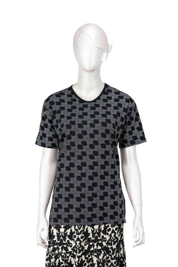 Oppland Kadın Turlu Viskon Penye Kumaş Anne Bluz Bahar Gülü Desenli Kısa Kollu Tam Kalıp Likralı Siyah - Beyaz L - Image 1