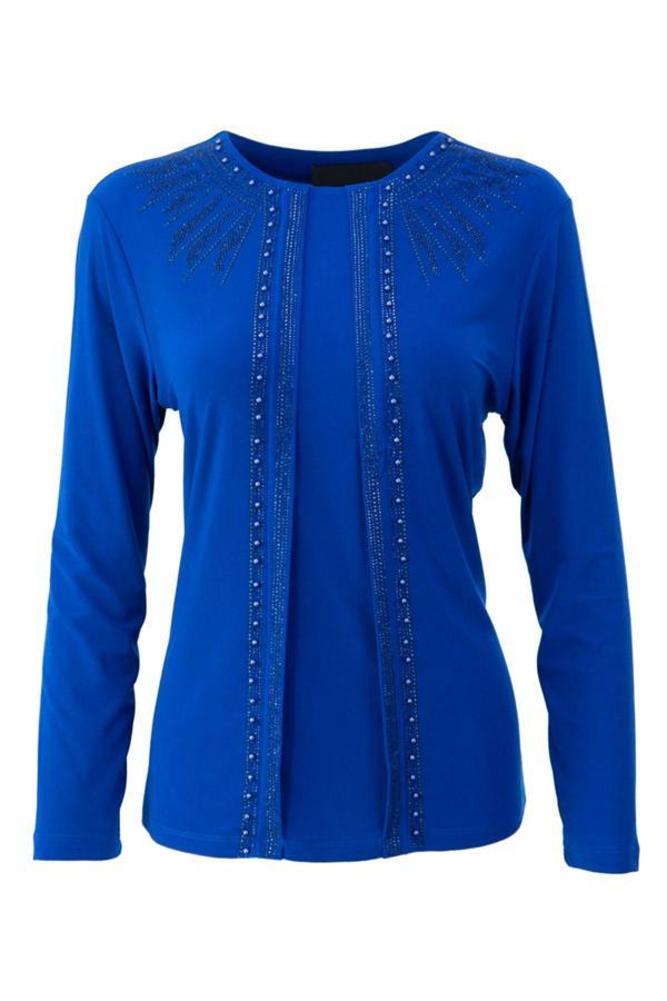 Oppland Kadın Anne Bluz Likralı Sandy Kumaş Şık Ve Modern Kuvars Taşlı Yuvarlak Yakalı Rahat Kesim Saks XL - Image 1