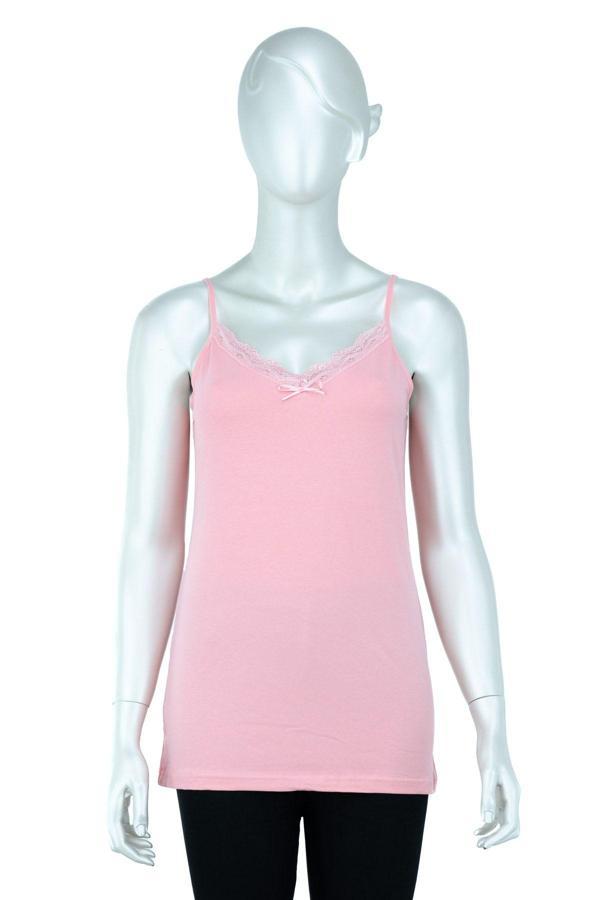 Oppland Kadın Düz Renk Dantelli Kolsuz Tek Beden Dar Kesim Likralı Pamuk Tommy Kumaş Askılı Badi Pudra Standart - Image 1