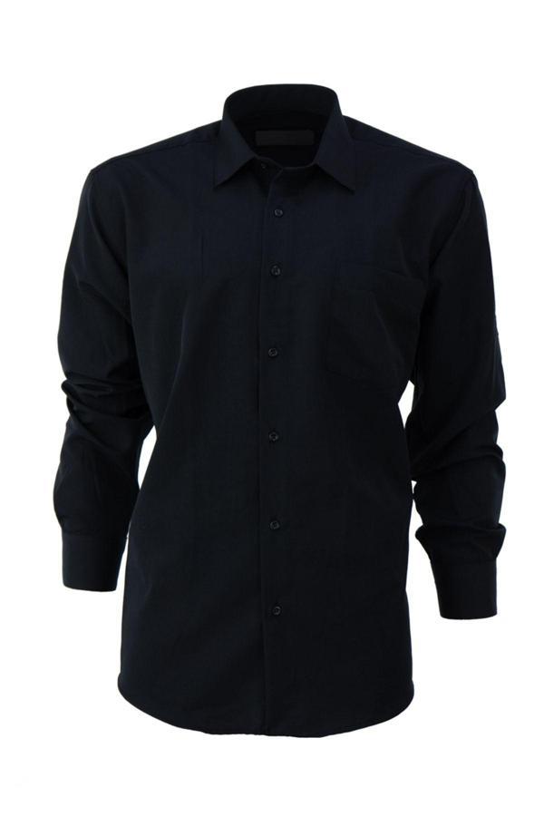 Oppland Erkek Yazlık Klasik Gömlek Cepli Uzun Kollu Düz Renk Tarz Model Tam Kalıp Rahat Pamuklu Siyah S - Image 1