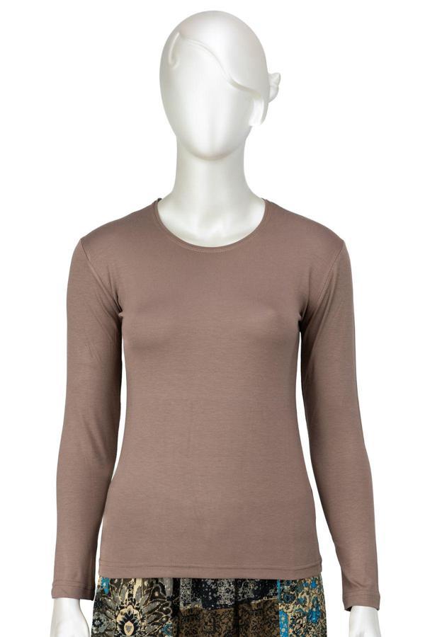 Oppland Kadın Düz Renk Uzun Kollu Dar Kesim Bedene Oturan Likralı Turlu Viskon Kumaş Badi Kahverengi S - Image 1