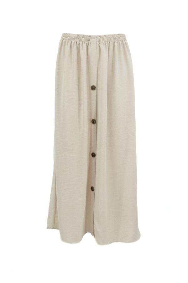 Oppland Kadın Mevsimlik Düğme Modelli Beli Lastikli Rahat Kesim Likrasız Aerobin Kumaş Anne Etek Ekru Standart - Image 1