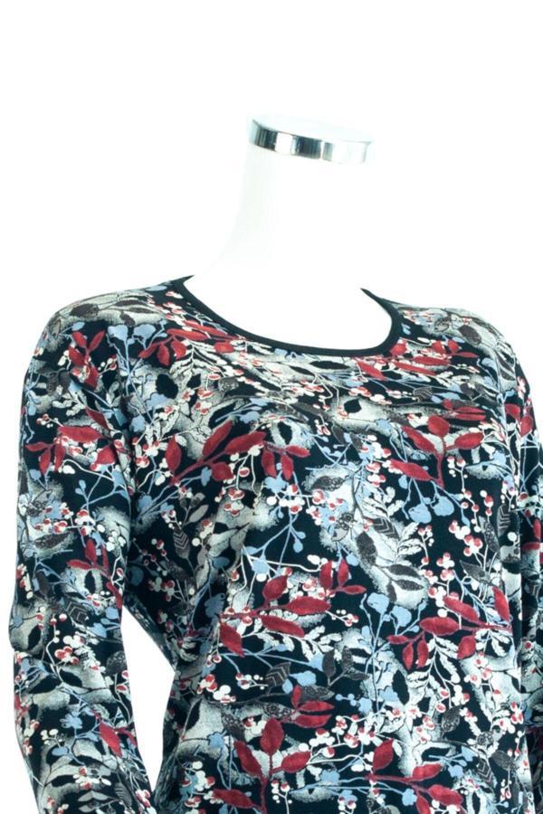 Oppland Kadın Siyah Kırmızı Butik Bluz Zarafet Dalı Desenli Rahat Kesim Likralı Viskon Kumaş Siyah - Kırmızı L - Image 1