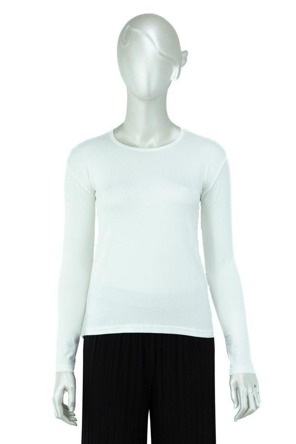 Oppland Kadın Düz Renk Yuvarlak Yaka Uzun Kol Darkesim Bedene Oturan Likralı Turlu Viskon Kumaş Badi Krem L - Image 1