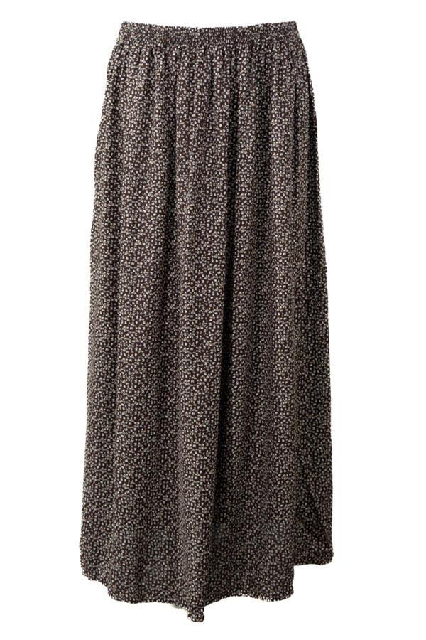 Oppland Kadın Etek Dokuma Viskon Pamuklu Kumaş Pıtırcık Model Beli Lastikli Rahat Kesim Tam Kalıp Kahverengi Standart - Image 1