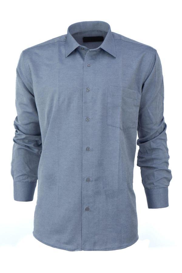 Oppland Erkek Yazlık Klasik Gömlek Cepli Uzun Kollu Düz Renk Tarz Model Tam Kalıp Rahat Pamuklu Gri S - Image 1
