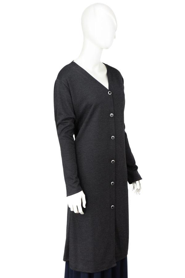 Oppland Kadın Kışlık Anne Uzun Hırka Ecrin Örme Boydan Düğmeli Cepli Likralı Manzara Model Füme 5XL - Image 1