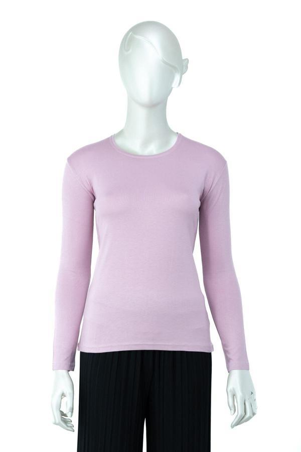 Oppland Kadın Düz Renk Yuvarlak Yaka Uzun Kol Darkesim Bedene Oturan Likralı Turlu Viskon Kumaş Badi Gül Kurusu L - Image 1