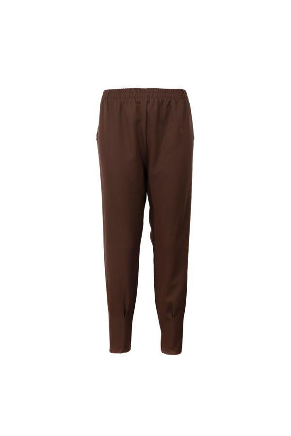 Oppland Kadın Beli Lastikli Pantolon Cepli Havuç Paça Krep Hürrem Kumaş Rahat Kesim Tam Kalıp Kahverengi 4XL - Image 1