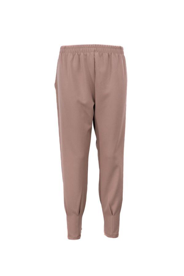 Oppland Kadın Beli Lastikli Pantolon Cepli Havuç Paça Krep Hürrem Kumaş Rahat Kesim Tam Kalıp Sütlü Kahverengi 4XL - Image 1