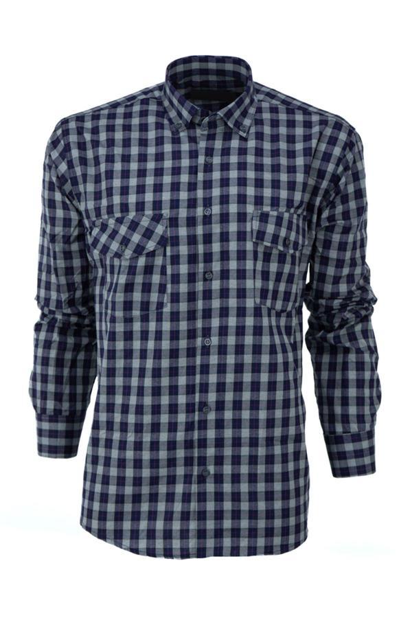 Oppland Erkek Yazlık Klasik Gömlek Kapaklı Çift Cepli Uzun Kollu Ekose Desenli Şık Model Tam Kalıp Royal M - Image 1