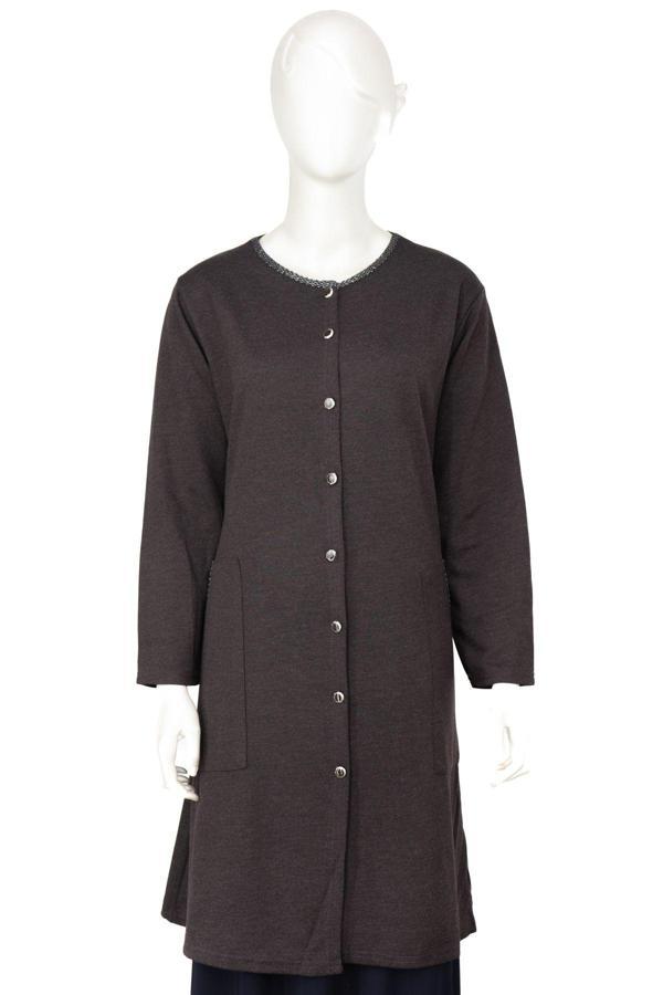 Oppland Kadın Kışlık Anne Uzun Hırka Ecrin Örme Önü Düğmeli Cepli Likralı Bisiklet Yaka Göl Model Kahverengi XL - Image 1