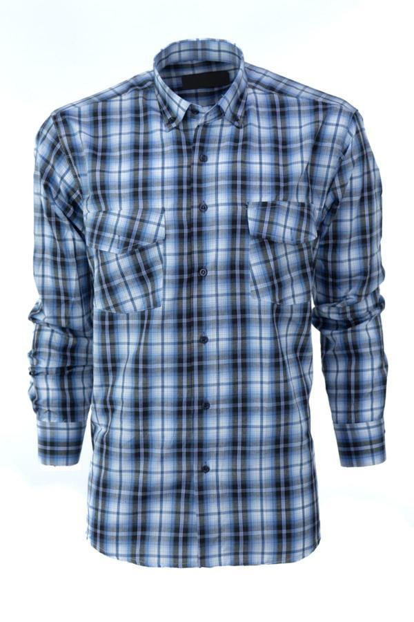 Oppland Erkek Yazlık Klasik Gömlek Kapaklı Çift Cepli Uzun Kollu Ekose Desenli Şık Model Tam Kalıp Lacivert M - Image 1