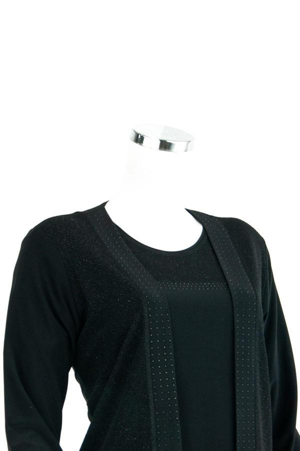 Oppland Kadın Anne Takım Ikili Simli Taş Baskılı Buklet Desenli Rahat Kesim Likralı Sandy Kumaş Siyah XL - Image 1