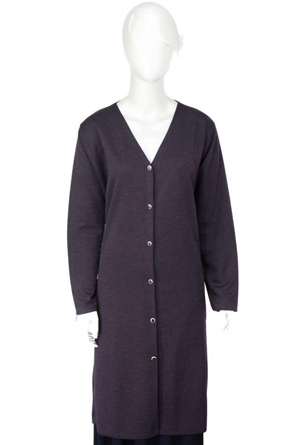 Oppland Kadın Kışlık Anne Uzun Hırka Ecrin Örme Önü Düğmeli Çift Cepli Likralı V Yaka Deniz Model Mor 5XL - Image 1
