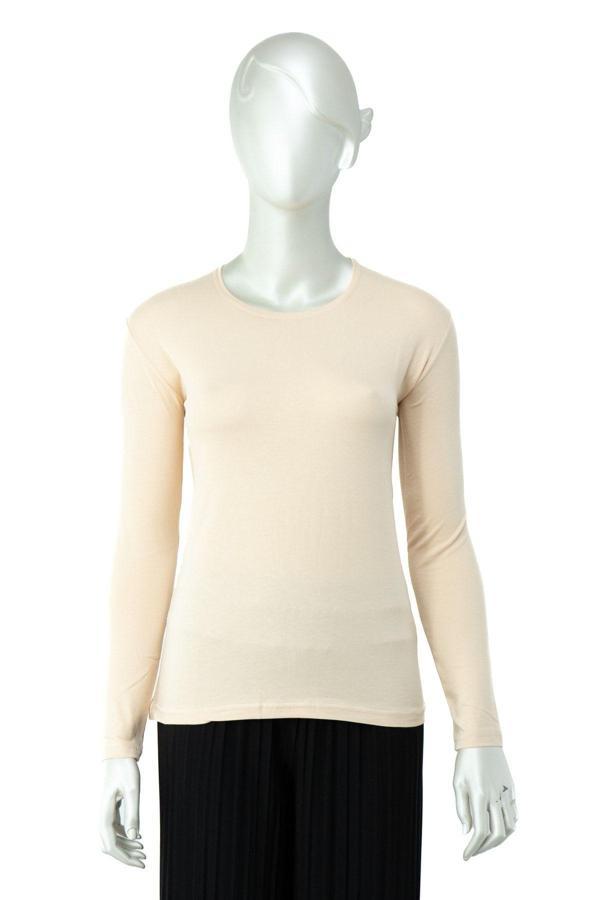 Oppland Kadın Düz Renk Yuvarlak Yaka Uzun Kollu Dar Kesim Bedene Oturan Likralı Pamuk Kumaş Badi Somon S - Image 1