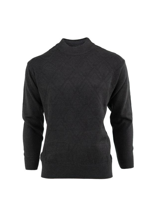 Oppland Erkek Kışlık Baklava Desenli Yarım Balıkçı Yaka Tam Kalıp Kalın Premium Yünlü Dokuma Kazak Siyah 2XL - Image 1
