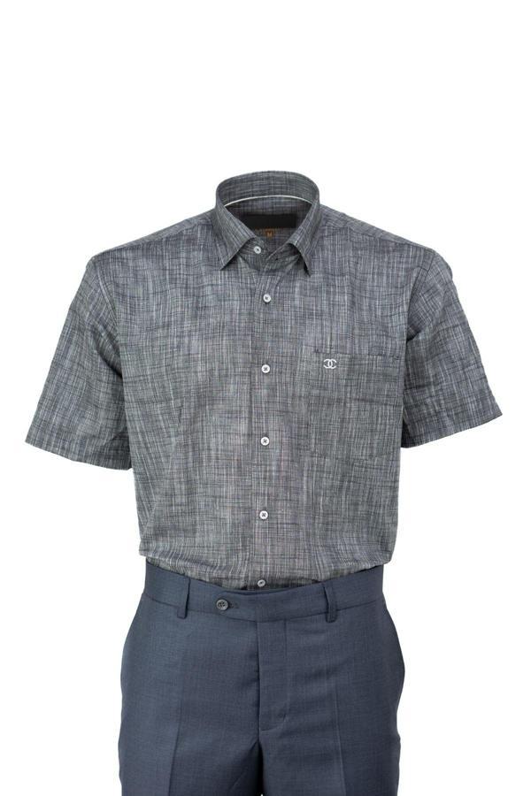 Oppland Erkek Kısa Kollu Gömlek %100 Premium Pamuk Kumaş Kısa Kol Cepli Rahat Yakası İçten Düğmeli Füme M - Image 1