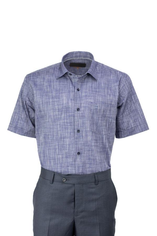 Oppland Erkek Kısa Kollu Gömlek %100 Premium Pamuk Kumaş Kısa Kol Cepli Rahat Yakası İçten Düğmeli Mavi M - Image 1