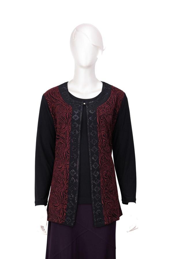 Oppland Kadın Likralı Sandy Buzi Kumaş 2 Li Anne Takım Önü Boncuklu Ve Simli Tam Kalıp Bordo L - Image 1