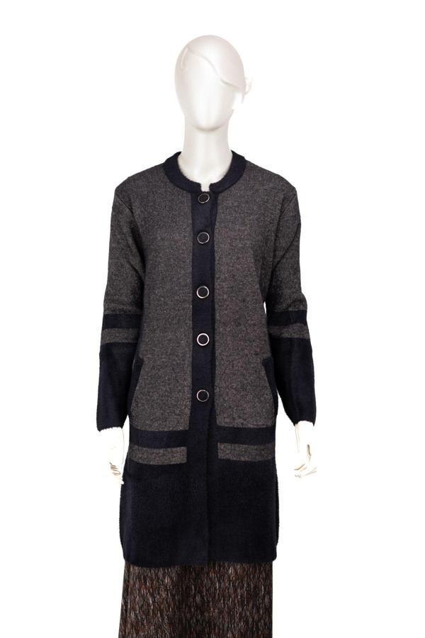 Oppland Kadın Kışlık Kalın Angora Yün Örme Anne Uzun Hırka Düğmeli Cepli Tam Kalıp Yuvarlak Yakalı Kahverengi L - Image 1