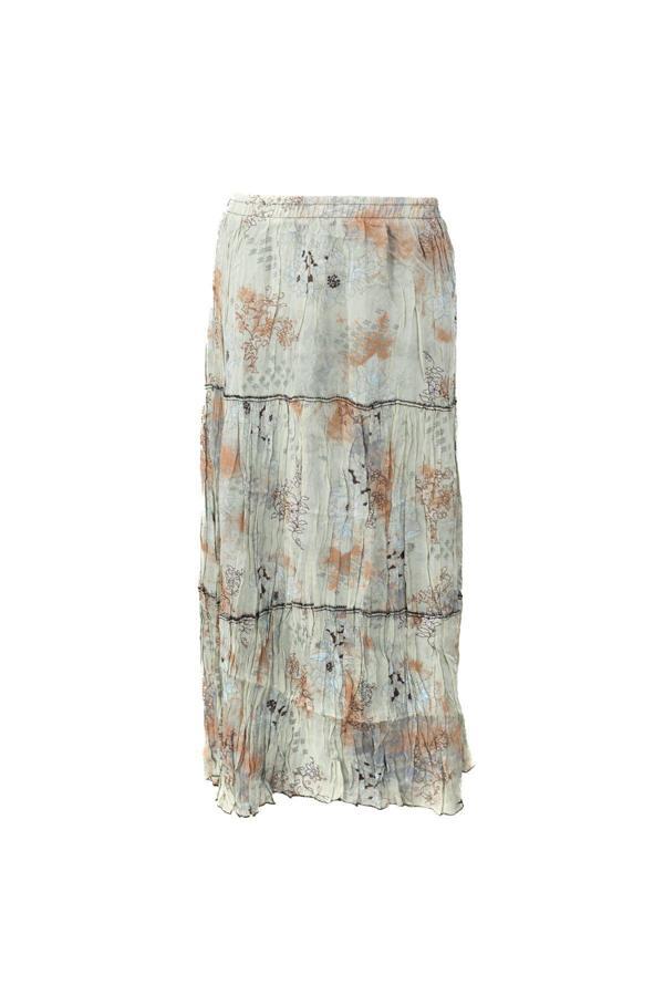 Oppland Kadın Astarlı Şifon Etek Bahar Çiçekleri Desenli Beli Lastikli Rahat Kesim Parçalı Bej Standart - Image 1