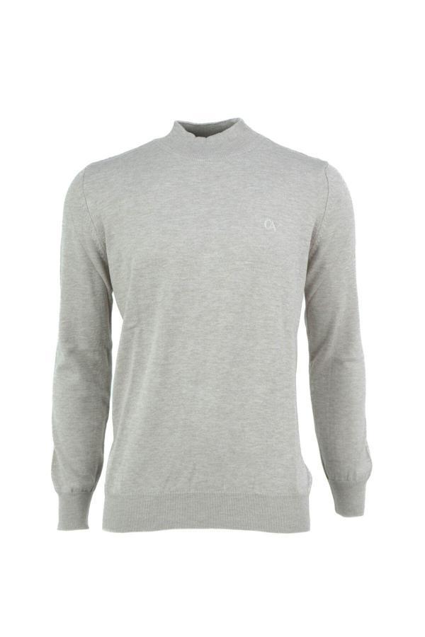 Oppland Erkek Kışlık Yarım Balıkçı Yaka Armalı Düz Renk Rahat Kesim Likralı Pamuklu Dokuma Kazak Taş Rengi XL - Image 1