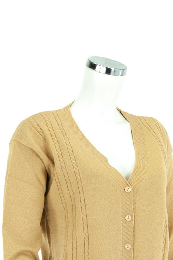 Oppland Kadın Sarı Kışlık Desenli Düğmeli Cepli Normal Kesim Likralı Kardelen Kumaş Kısa Hırka Sarı XL - Image 1