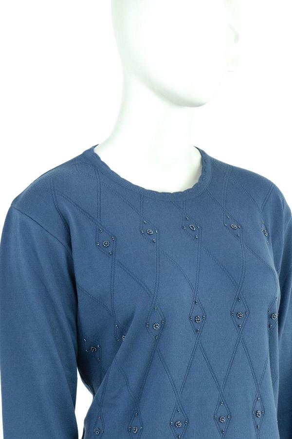 Oppland Kadın Kışlık Şirin Minik Taşlı Kendinden Desenli Normal Kesim Likralı Dokuma Anne Kazak Mavi XL - Image 1