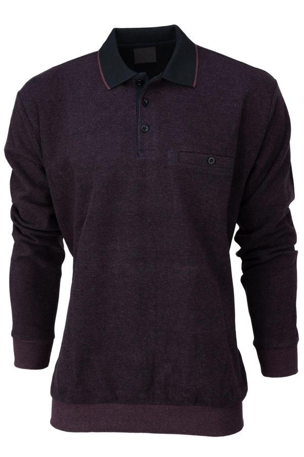 Oppland Erkek Kışlık Polo Yaka Kazak Pamuklu Örme Klasik Pıtırcık Selanik Düğmeli Fleto Cepli Rahat Bordo 3XL - Image 1