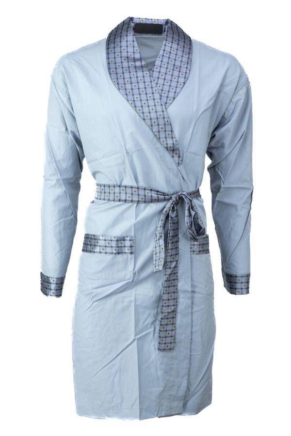 Oppland Erkek Şık Klasik Model Röpteşambır Premium Poplin Kumaş Faysal Model Cepli Rob Beli Kuşaklı Gri M - Image 1