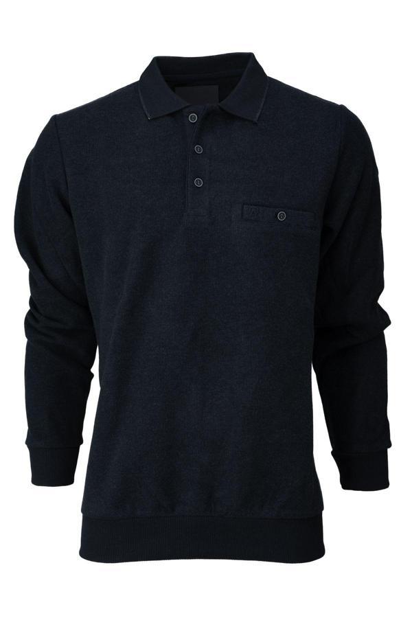 Oppland Erkek Kışlık Kazak Pamuklu Örme Düğmeli Polo Yaka Cepli Uzun Kollu Rennes Desenli Rahat Siyah 4XL - Image 1