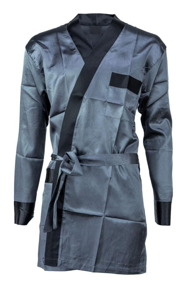 Oppland Erkek Şık Klasik Model Röpteşambır Premium Poplin Kumaş Lecco Model Cepli Rob Beli Kuşaklı Gri S - Image 1