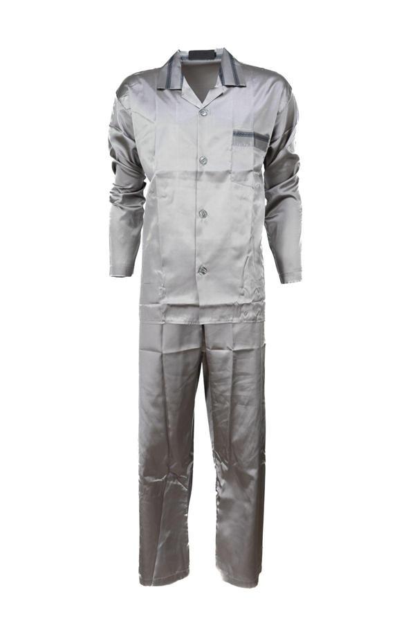 Oppland Erkek Klasik Model Pijama Takımı Premium İpeksi Saten Kumaş Cepi Şık Çizgili Rahat Tam Kalıp Açık Gri L - Image 1