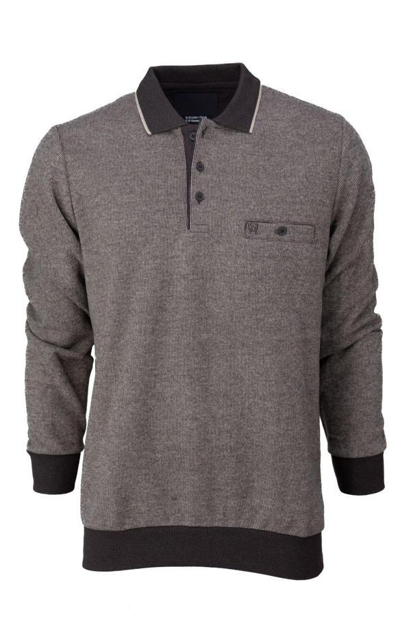 Oppland Erkek Kışlık Kazak Pamuklu Örme Düğmeli Polo Yaka Cepli Uzun Kollu Rennes Desenli Rahat Kahverengi 3XL - Image 1