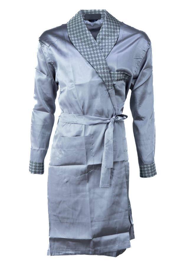 Oppland Erkek Şık Klasik Model Röpteşambır Premium Poplin Kumaş Salerno Model Cepli Rob Beli Kuşaklı Gri M - Image 1