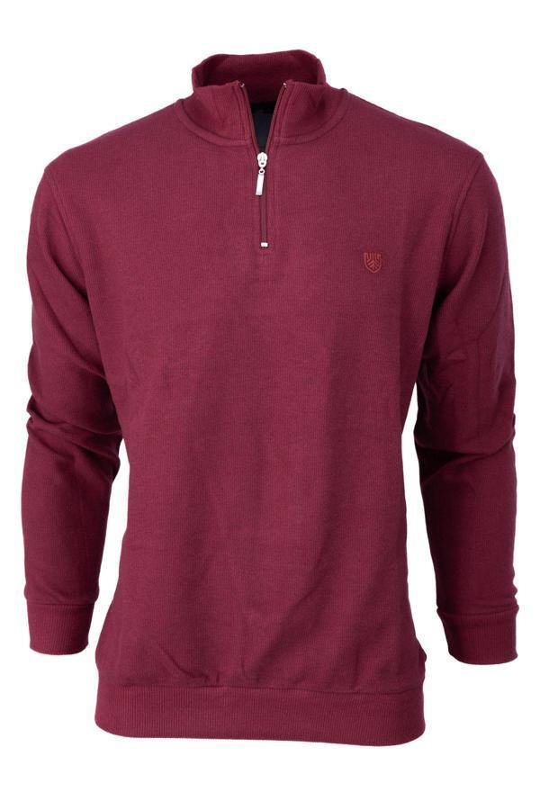 Oppland Erkek Kışlık Hakim Yaka Kazak Yarım Fermuarlı Pamuklu Örme Kaya Armalı Rahat Kesim Tam Kalıp Bordo XL - Image 1