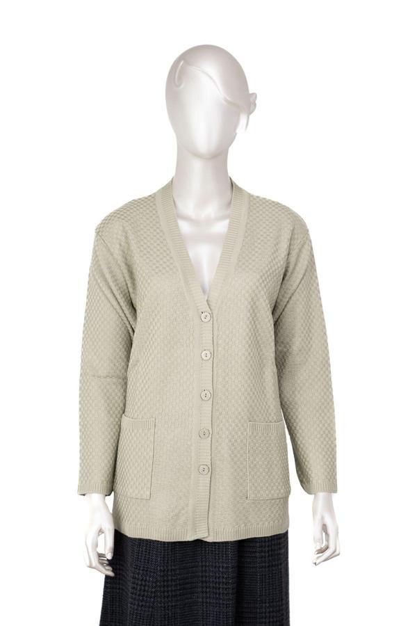 Oppland Kadın Mevsimlik Çelik Örme Anne Hırka Çift Cepli Düğmeli Klasik Rahat Kesim Tam Kalıp Su Yeşili XL - Image 1