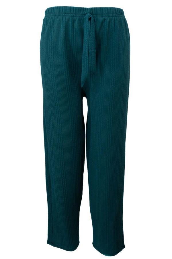 Oppland Kadın Pantolon Pamuklu Burgu Kumaş Beli Lastikli Saç Örgü Modelli Likralı Geniş Paça Yeşil Standart - Image 1