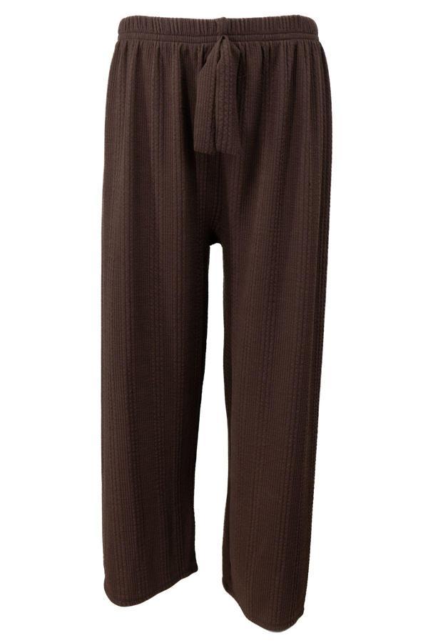 Oppland Kadın Pantolon Pamuklu Burgu Kumaş Beli Lastikli Saç Örgü Modelli Likralı Geniş Paça Kahverengi Standart - Image 1