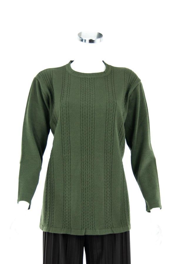 Oppland Kadın Yeşil Kışlık Normal Kesim Likralı Pamuklu Kardelen Dokuma Anne Kazak Yeşil XL - Image 1