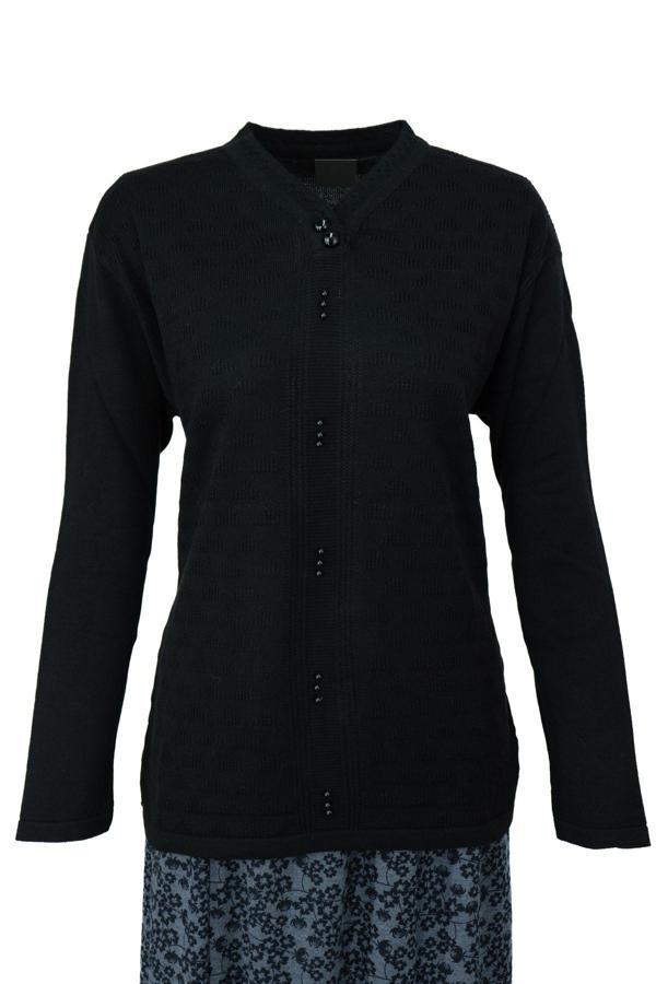 Oppland Kadın Kışlık Pamuklu Triko Dokuma Anne Kazak Boncuklu Piramit Motifli Armut Yakalı Rahat Siyah L - Image 1