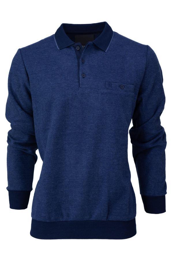 Oppland Erkek Kışlık Kazak Pamuklu Örme Düğmeli Polo Yaka Cepli Uzun Kollu Rennes Desenli Rahat Mavi 3XL - Image 1