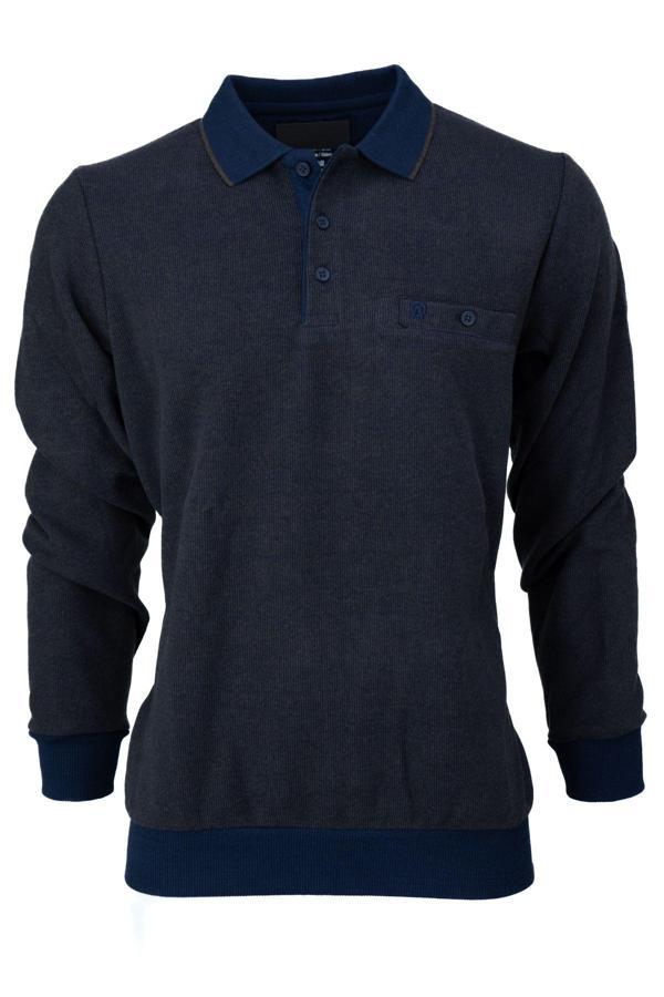 Oppland Erkek Kışlık Kazak Pamuklu Örme Düğmeli Polo Yaka Cepli Uzun Kollu Rennes Desenli Rahat Vizon 4XL - Image 1