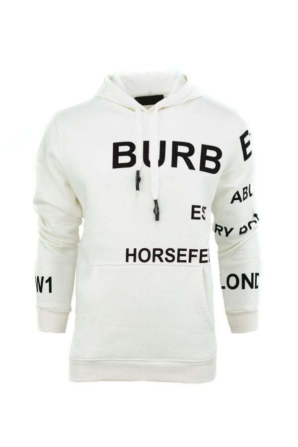 Oppland Erkek Kışlık Bur Premium Pamuklu Kumaş Üç İplik Kapüşonlu Kanguru Cepli Sweatshirt Logolu Beyaz L - Image 1